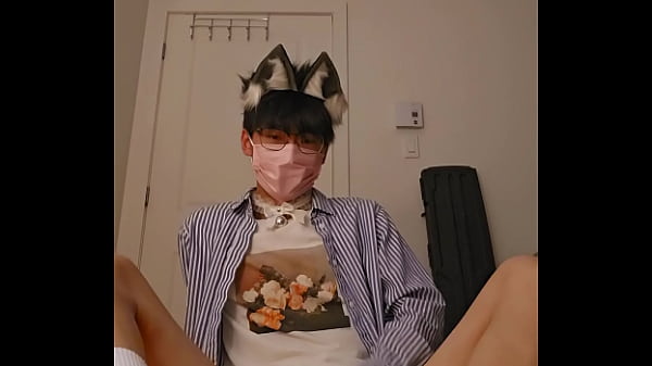 asian gay twink femboy swallows his cum