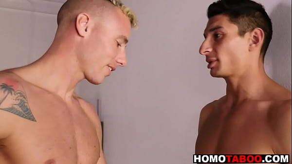 Gay jock can’t resist looking at step brother’s dick