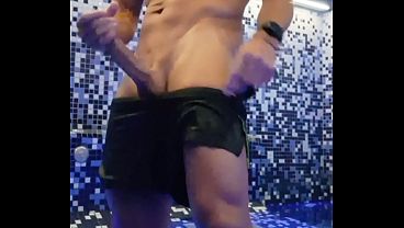 Horny Big Dick Jerking in Luxury Public Spa Sauna – High Risk Almost Caught Huge Cumshot