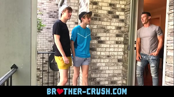 Hot Stepbrothers fuck their horny older neighbour in gay threesome