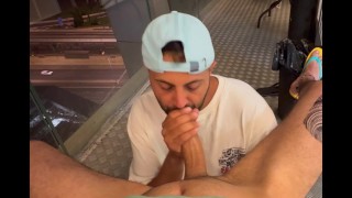 Middle Eastern big cock blowjob on the balcony of 14th floor