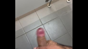 Muscular Black Security Guard Cums in Mall Restroom