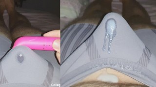 Masturbating with Two Vibrators, Cumming Through Underwear, Cum in